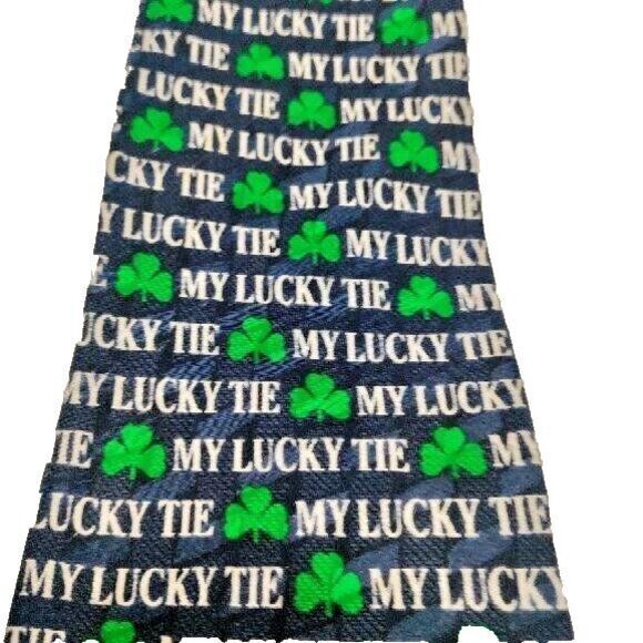 My Lucky Tie Men's Holiday Irish Shamrock Blue/Green Suit Necktie Hand Made Silk - Picture 2 of 4